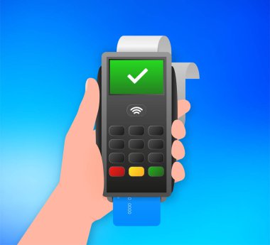 Beyaz arka planda POS Terminali. Onaylanmış uçbirim çalışması