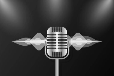 Retro illustration microphone for concept design. Vintage icon. Hand drawn vector illustration. Old design