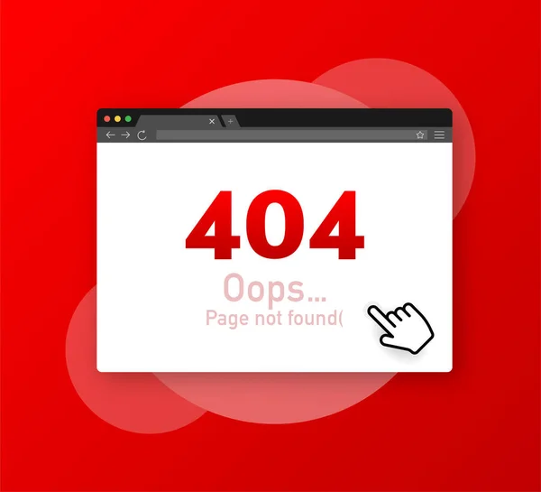 404エラーページは赤色の背景に隔離されていない。ベクターイラスト — ストックベクタ