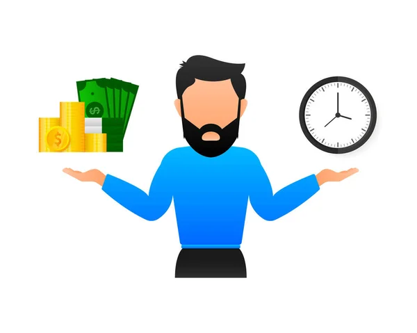El tiempo es dinero en escala icono. Balance de tiempo y dinero a escala. — Vector de stock