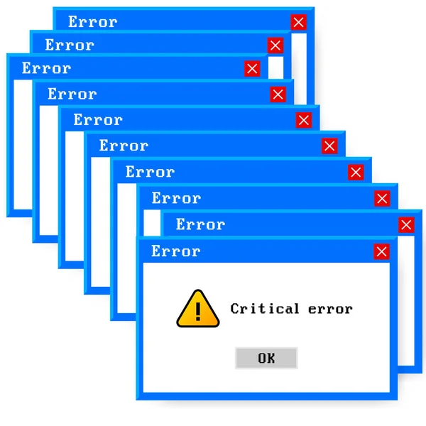 Interface de falha de ícone de vetor de erro do sistema. Mensagem de erro janela do computador alerta pop-up —  Vetores de Stock