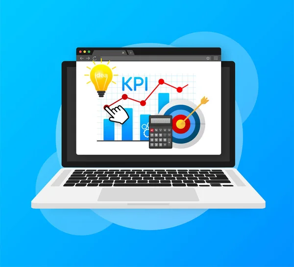 Flat icon with kpi for marketing design. Financial investment. Business data analysis — 스톡 벡터