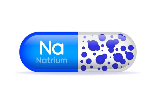 Mineral Na blue shining pill capsule icon. Natrium capsile — Wektor stockowy