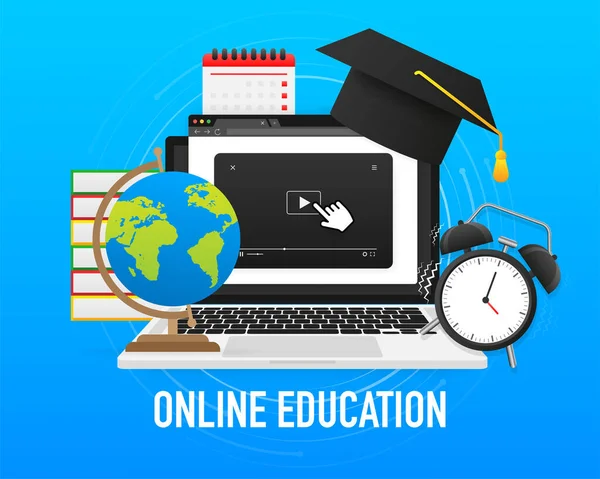 Online εκπαίδευση, online μελέτη έννοια. Τεχνολογία υπολογιστών επίπεδη απεικόνιση. Περίληψη εικονογράφησης — Διανυσματικό Αρχείο