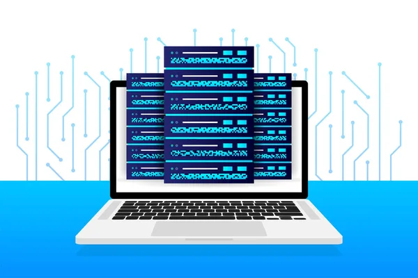 Data base, cloud. Network servers computer hardware technology decorative elements. Vector illustration — Stockvektor