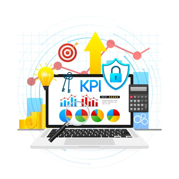 Flat icon with kpi for marketing design. Financial investment. Business data analysis — 스톡 벡터