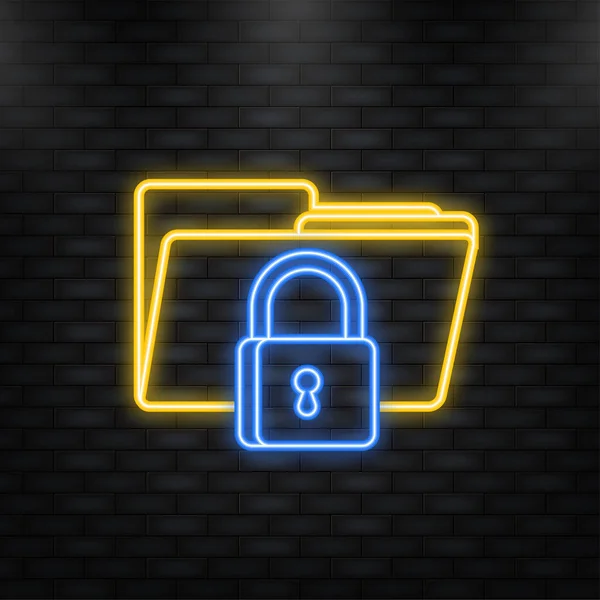Private key, digital key. Neon icon. Cyber security concept. Futuristic server — ストックベクタ