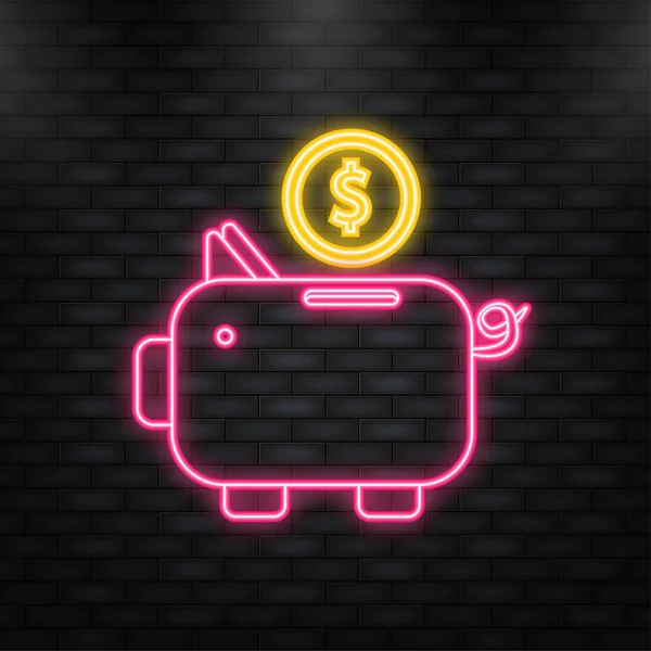 银猪银行创意经营理念.Neon图标。金融服务。矢量说明. — 图库矢量图片