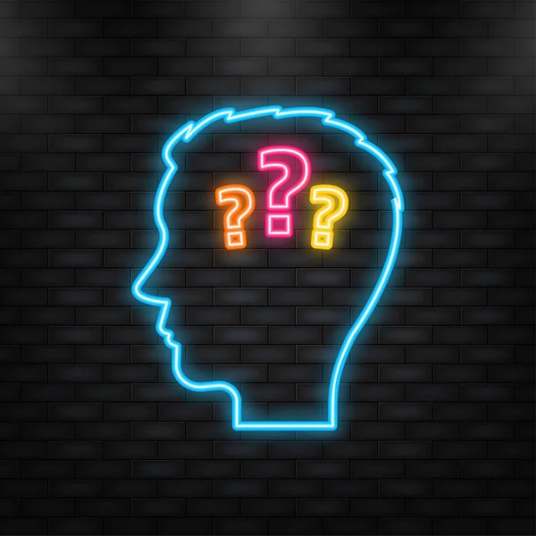 Question head, great design for any purposes. Neon icon. Flat cartoon vector illustration — 스톡 벡터