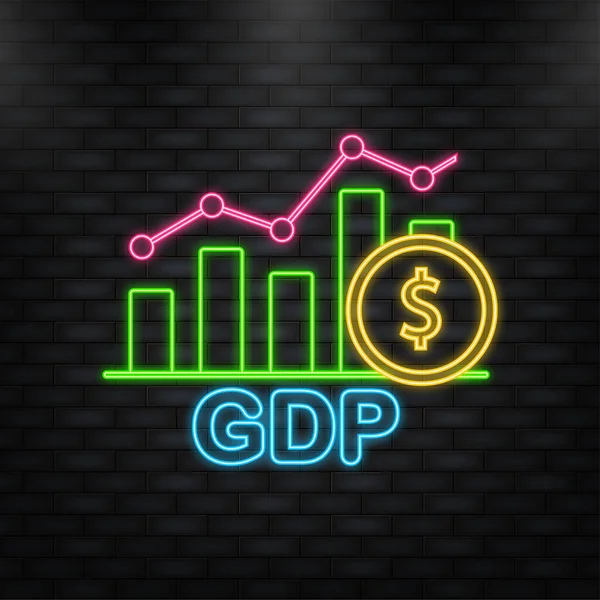 箭头霓虹灯图标。GDP -国内生产总值缩写。商业向量图标。业务概念 — 图库矢量图片