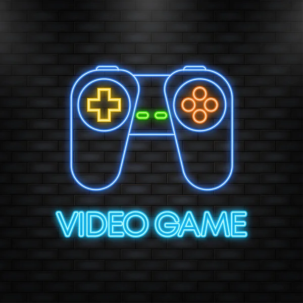 Abstract video game for game design. Vector illustration design. Play online. Neon icon. — Vector de stock