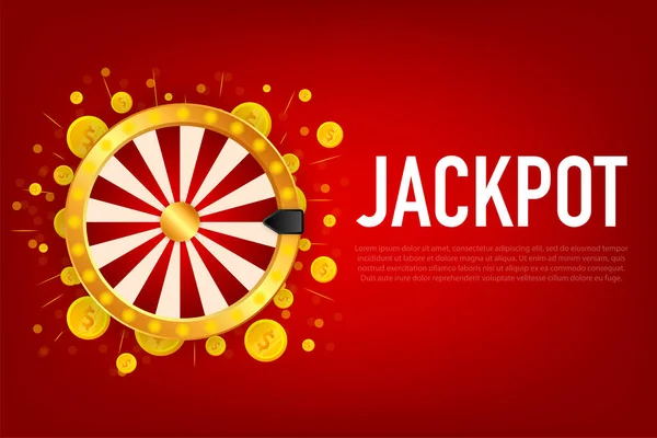 Retro cartoon red jackpot with fortune wheel. Vector sign. Abstract icon. Business concept. — Stock vektor