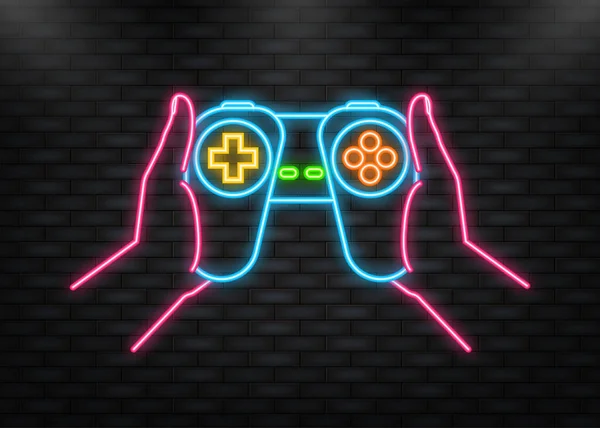 Abstract video game for game design. Vector illustration design. Play online. Neon icon. — Image vectorielle