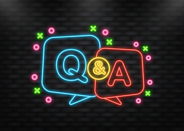 Question and Answer Bubble Chat neon icon. Vector illustration — 스톡 벡터