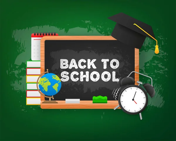 Modern chalkboard black template with sign back to school. Vector illustration — Stockvektor