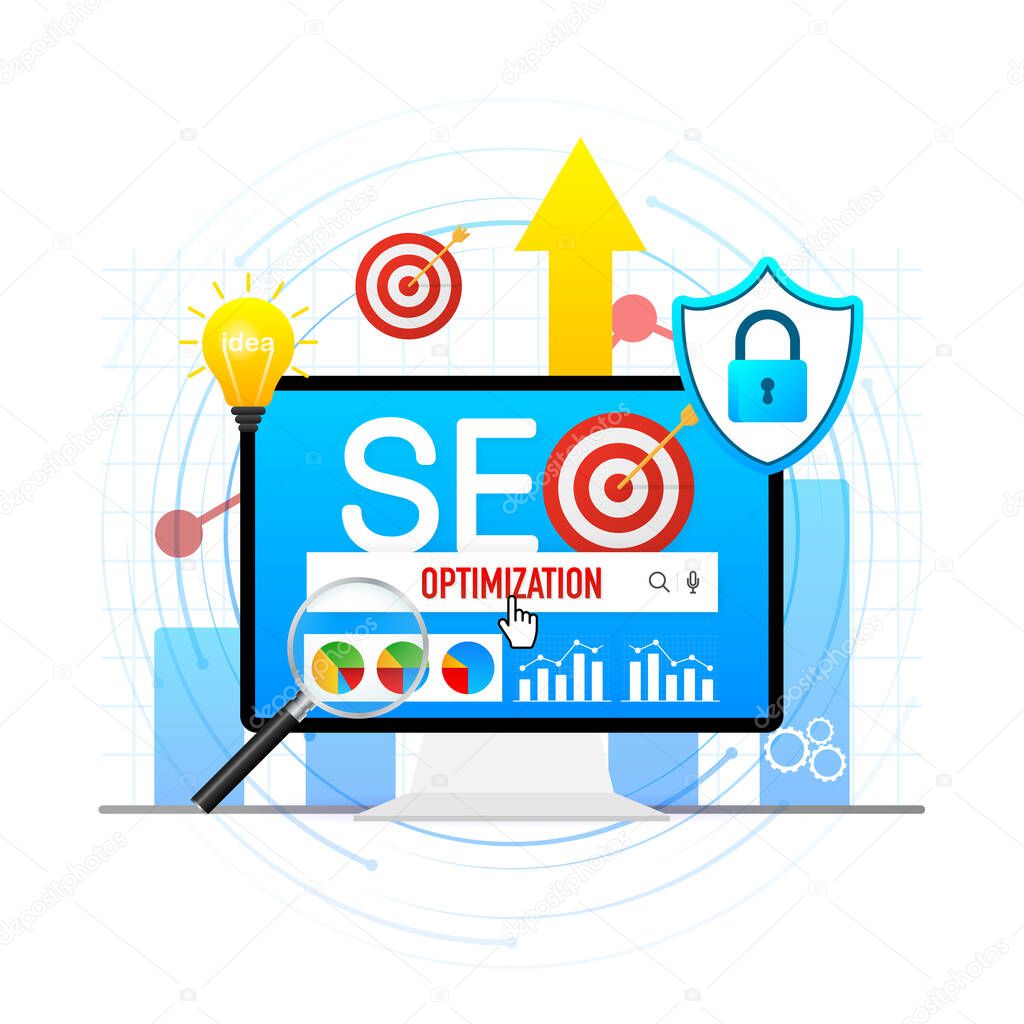 Advertising with seo for web marketing design. Social media flat icon