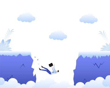 İnsan uçurumu olan çizgi film ikonu. Adam düşüyor. Takım konsepti