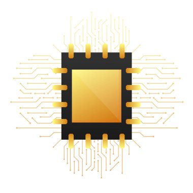 Computer Processor chip, CPU Microprocessor. Vector illustration