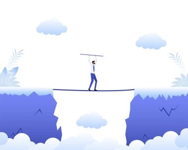 İnsan uçurumu olan çizgi film ikonu. İş konsepti. Takım konsepti