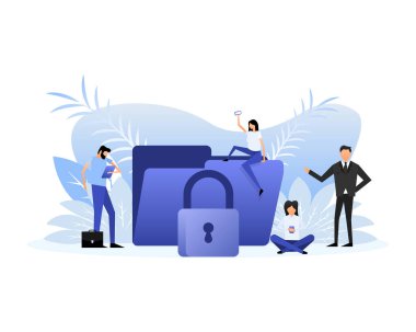 Data secure people. Personal data security concept. Cyber safety concept. clipart