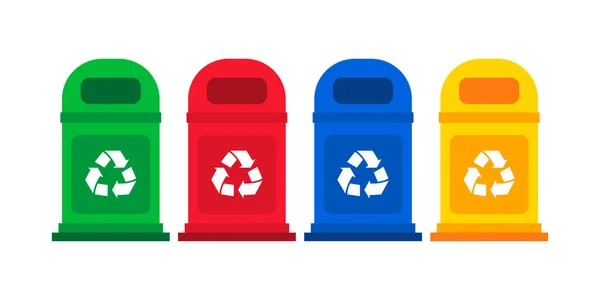 Různé Barevné Recyklační Odpadkové Koše Vektorové Ilustrace Odpadní Druhy Segregace — Stockový vektor