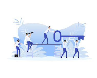 Kilit kişilerle reklam yapmak. Vektör çizimi. İş sancağı.