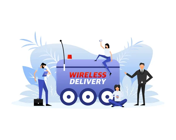 Icona Consegna Wireless Con Persone Piatte Illustrazione Vettoriale — Vettoriale Stock