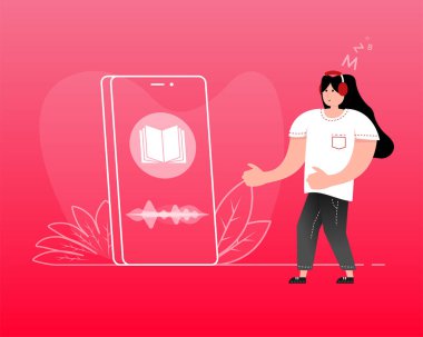 Ses kitapçıları düz stil kullanıyor. Vektör arkaplanı. Ui tasarımı