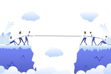 İnsan uçurumu olan çizgi film ikonu. İş konsepti. Takım konsepti