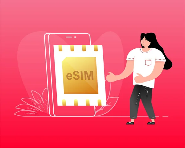 Flat Card Esim People Flat Illustration Icon Vector — Archivo Imágenes Vectoriales