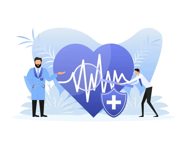 Flat Illustration Cardiogram People Doctor Vector Flat Illustration — ストックベクタ