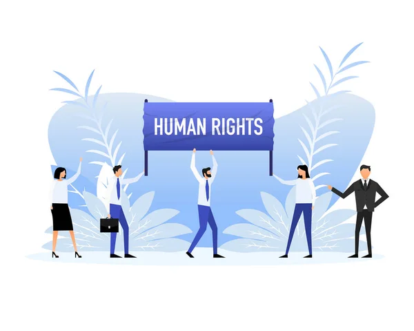 People Holding Poster Text Human Rights Vector Illustration — Stok Vektör