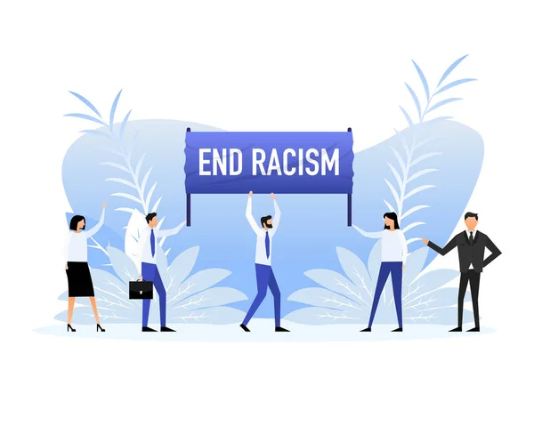Lidé Držící Plakát Textem Ukončí Rasismus Vektorová Ilustrace — Stockový vektor