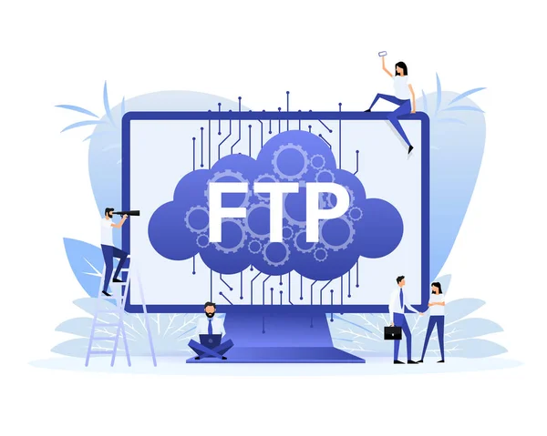 Flaches Web Banner Mit Ftp Anwendungsschnittstelle Technologiekonzept Vektorillustration — Stockvektor
