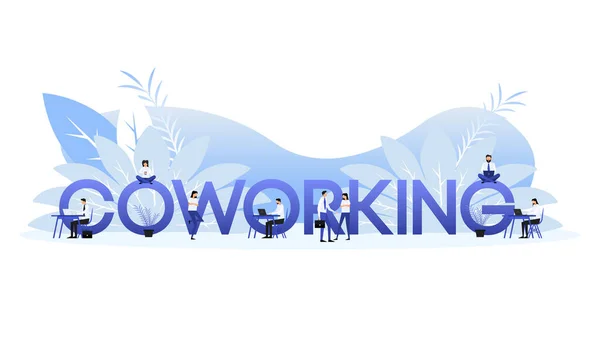 Coworking Word Small Working People Vector Illustration Design — Stockový vektor