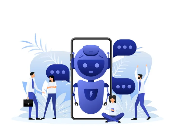 Chatbot Icon Concept Chat Bot Chatterbot Flat Style Characters Vector — Wektor stockowy