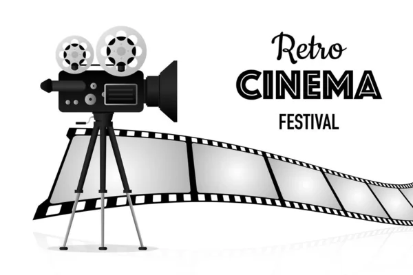 Movie Projector Retro Cinema Cinematography Festival Movie Time Vector Illustration — Wektor stockowy