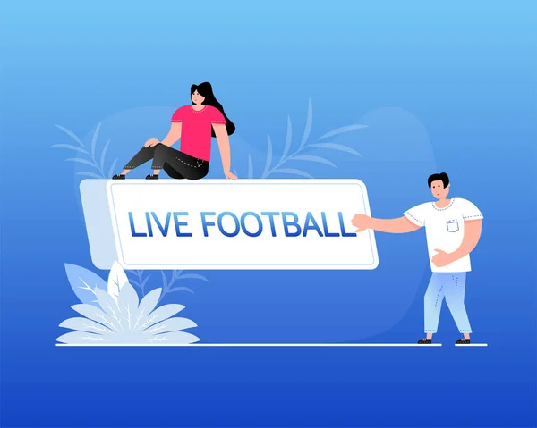 Live Football Banner Flat Style White Background Flat People Play — Vector de stock