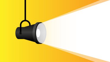 Sahne ışıkları beyaz arka planda parlıyor. Duvarda parlıyor. Vektör illüstrasyonu