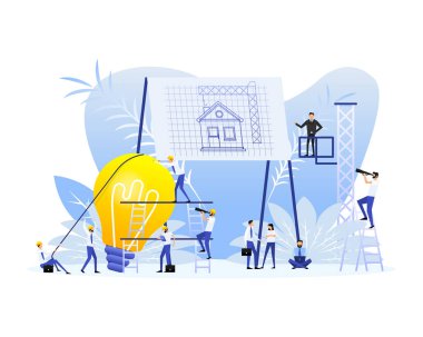 İnsanları inşa etmek için bir fikir. Vektör tasarımı. İş konsepti. Takım çalışması konsepti.