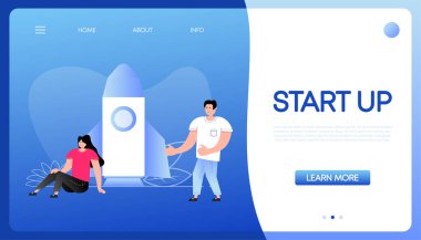 Icon with start up people for concept design. Vector cartoon illustration.