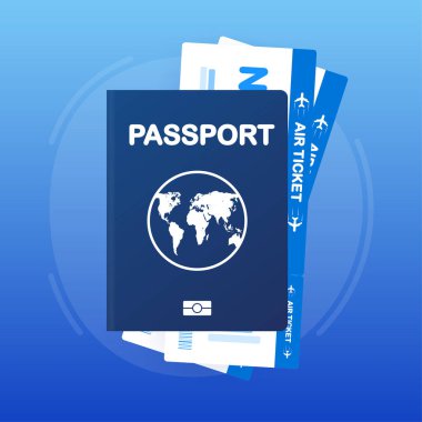 Pasaport ve geçiş kartı beyaz arka planda izole edildi. Seyahat konsepti. Vektör illüstrasyonu.