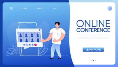 Online conference people. Flat vector illustration. Vector illustration