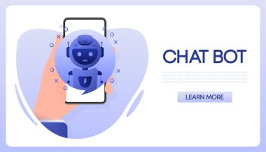 Chatbot simgesi konsepti, sohbet robotu ya da geveze robot. Web Sitesi veya Mobil Uygulamaların Robot Sanal Yardımı