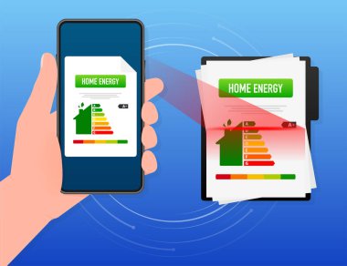 Düz ev enerjisi. Akıllı ev. Geleceğin teknolojisi. Vektör logosu çizimi. İnternet teknolojisi. Vektör simgesi.