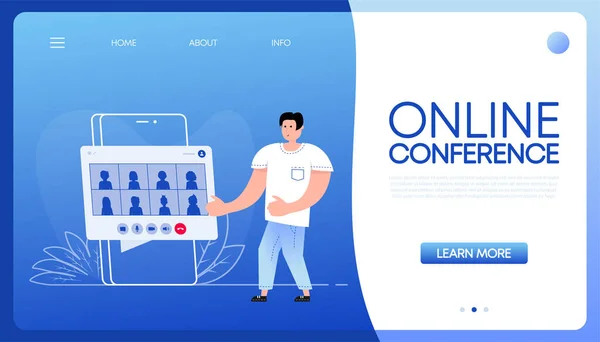 Online Conference People Flat Vector Illustration Vector Illustration — Vettoriale Stock