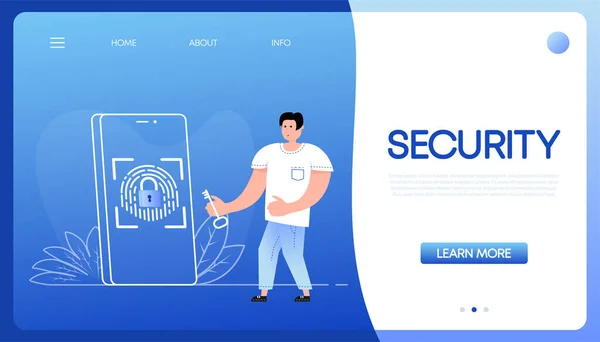 Security People Face Flat Vector Illustration Fingerprint Cyber Secure Icon — 图库矢量图片
