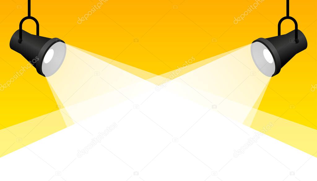 Spotlight shining on white background. Glowing on wall. Vector illustration