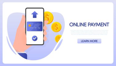 Temassız Ödeme Yöntemleri Mobil, online ödeme. Vektör illüstrasyonu