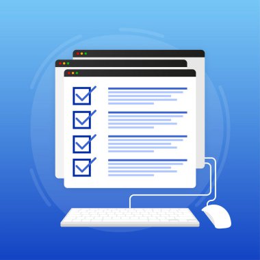 Düz stil yeşil arka planda çizgi araştırma bilgisayarı. Vektör simgesi. Vektör düzlüğü. Satır simgesi. Bilgisayar ekranı